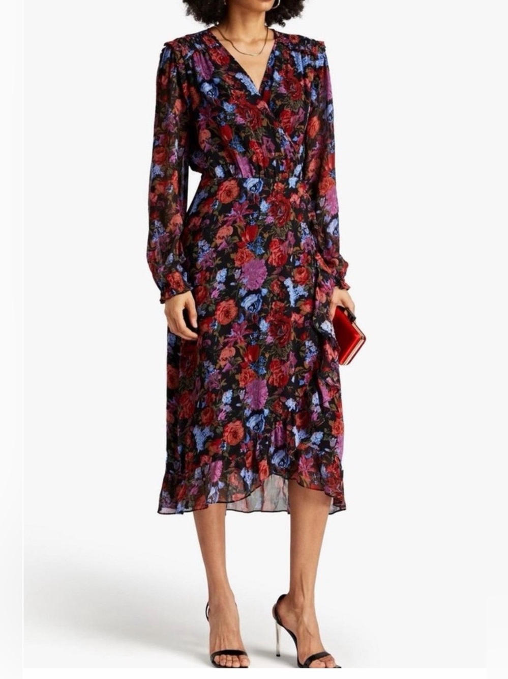 PAIGE Paulette 100% Silk Floral V-Neck Wrap Dress Size M